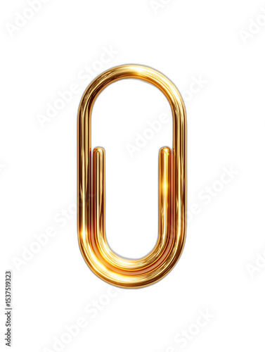 gold metallic paperclip isolated on transparent background
