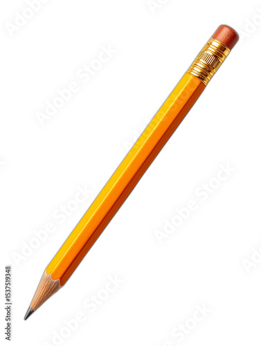 yellow wooden pencil with pink eraser isolated on transparent background
