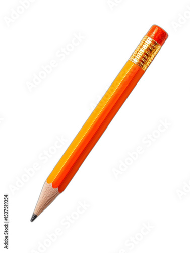 short orange pencil with red eraser isolated on transparent background
