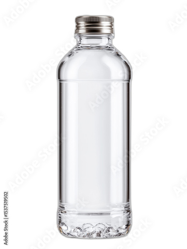 empty clear plastic bottle with metal cap isolated on transparent background
