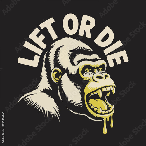 Gorilla Head Yellow Black Lift Or Die Graphic vector