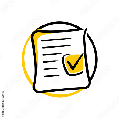 Hand Draw document with check mark in circle icon for Web and Graphic design