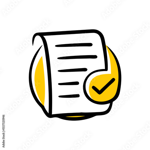 Hand Draw document with check mark in circle icon for Web and Graphic design