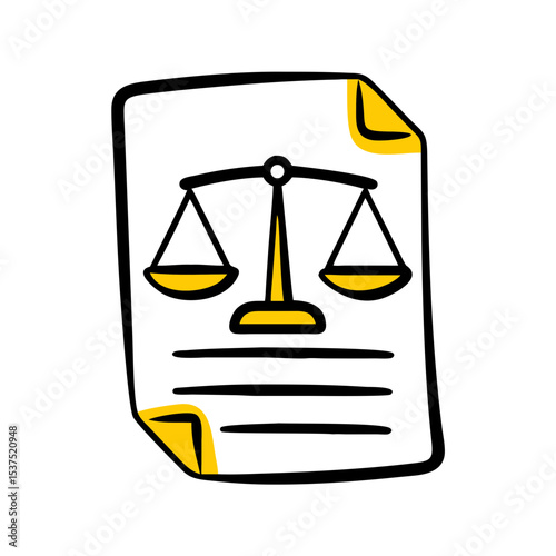 Hand Draw document with justice scales icon for Web and Graphic design