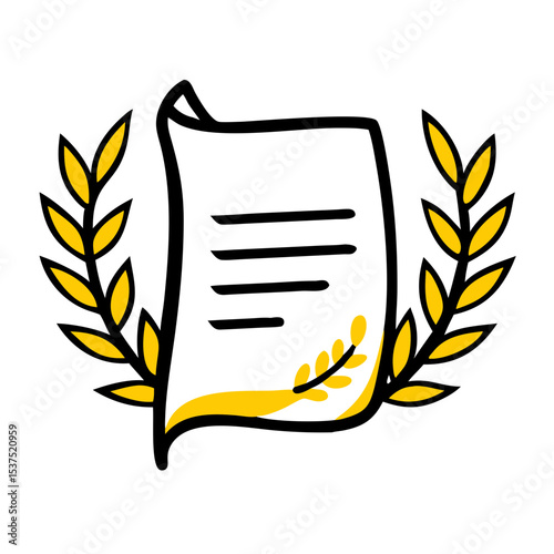 Hand Draw document with laurel wreath icon  icon for Web and Graphic design