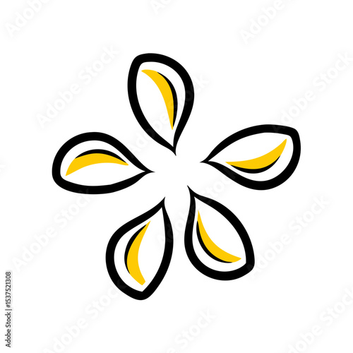 Hand Draw four teardrop petals  rotated shape icon for Web and Graphic design