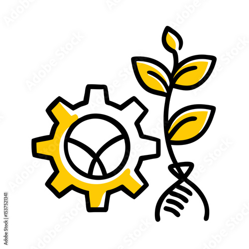 Hand Draw gear with plant and dna strand for Web and Graphic design