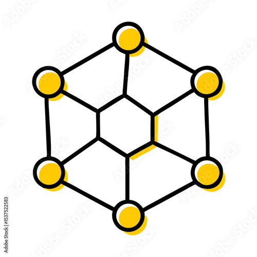 Hand Draw hexagon with network nodes   for Web and Graphic design