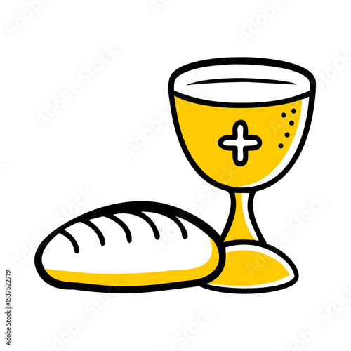 Hand Draw holy communion bread and chalice for Web and Graphic design