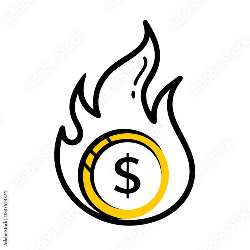 Money coin with fire for fast transaction on transparent background for web and graphic design for Web and Graphic design