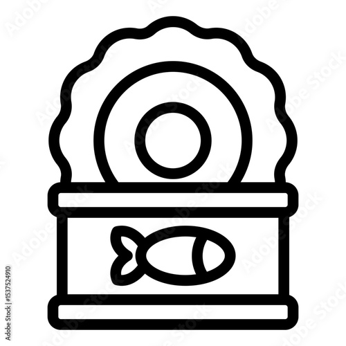 Canned sardine outline icon for packaged food seafood or fish product designs