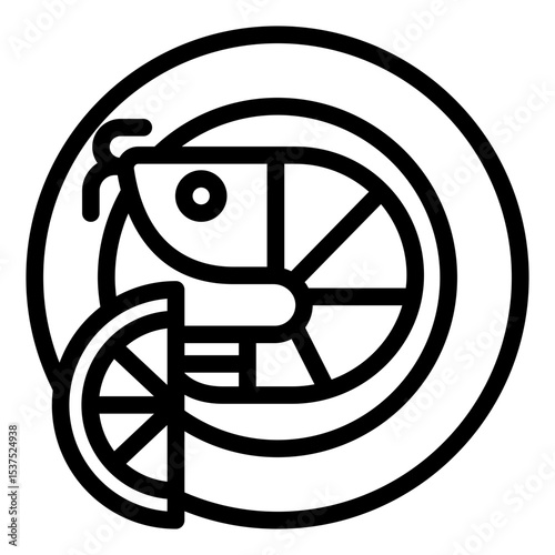 shrimp outline icon on dish served as seafood delicacy