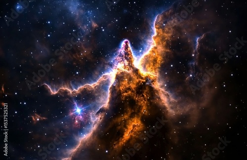 Colorful Abstract Depiction of Cosmic Elements in a Swirling Galaxy Formation.