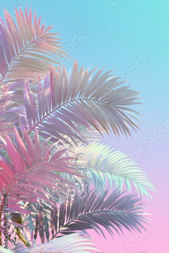 Vibrant Palm Leaves Against a Pastel Sky at Sunset in a Tropical Paradise