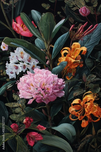 Vibrant Flowers Blooming in a Lush Garden Under Soft Light During Early Eveni...