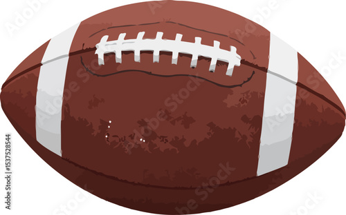 American football, a brown leather oval ball with laces, is a sport equipment icon perfect for game illustrations on a white background