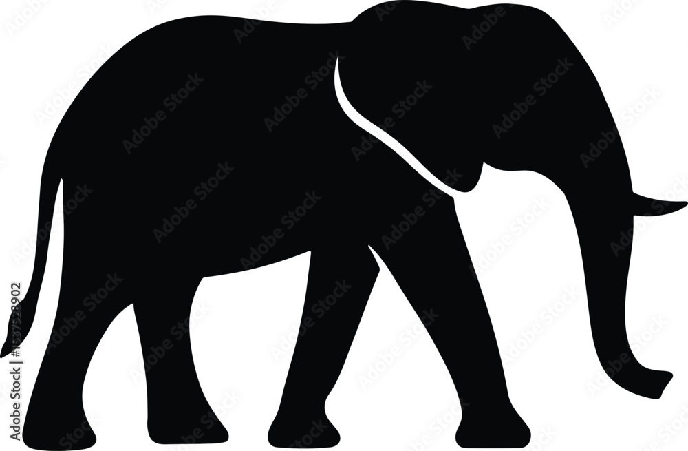 Fototapeta premium Silhouette elephant graphic art black isolated vector illustration