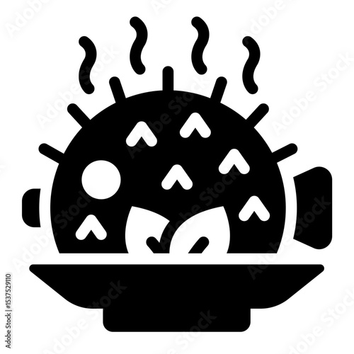 Pufferfish glyph icon great for seafood menus or exotic dish graphics