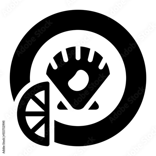 scallop glyph icon on a plate served as seafood dish