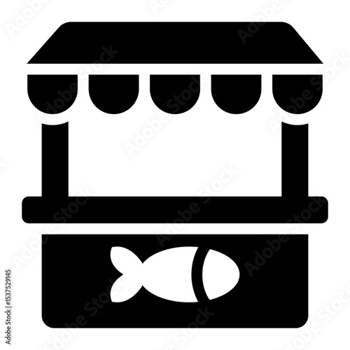fish market glyph icon with shop booth for seafood sale