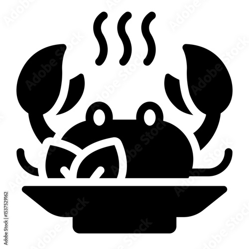 Crab seafood glyph icon often seen in dishes or marine-themed packaging