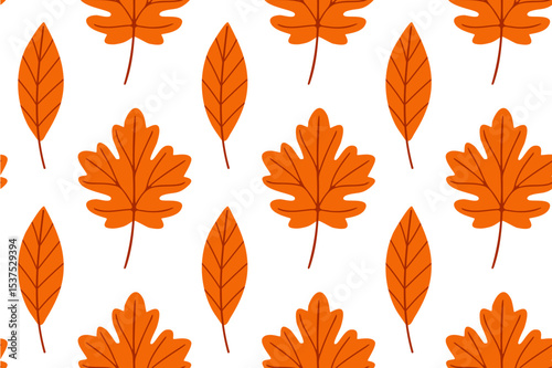 Seamless pattern with oak leaves in bright orange tones. Ideal for fall-themed wrapping, packaging, and seasonal textile design