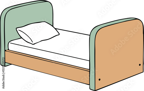 Single bed with pillow and simple modern design in green and beige colors for bedroom furniture vector illustration 