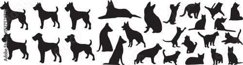 Dog and Cat Silhouettes Icon Set , Pet Animal Collection 