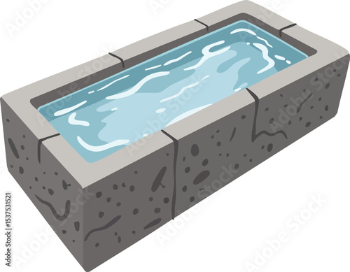 Stone Water Trough Filled with Clear Water Rustic Outdoor Container for Animals and Plants Usage
