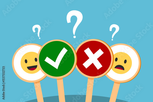 Right or wrong decision concept with emoji signs