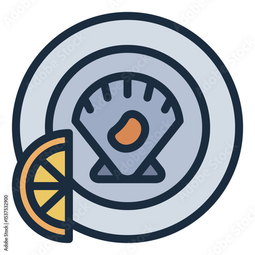 scallop filled line icon on a plate served as seafood dish