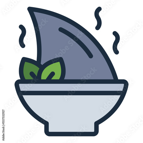 Shark fin seafood filled line icon with sharp curved shape for food label or menu use