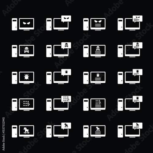 Malware desktop icon set. Hacking concept.	