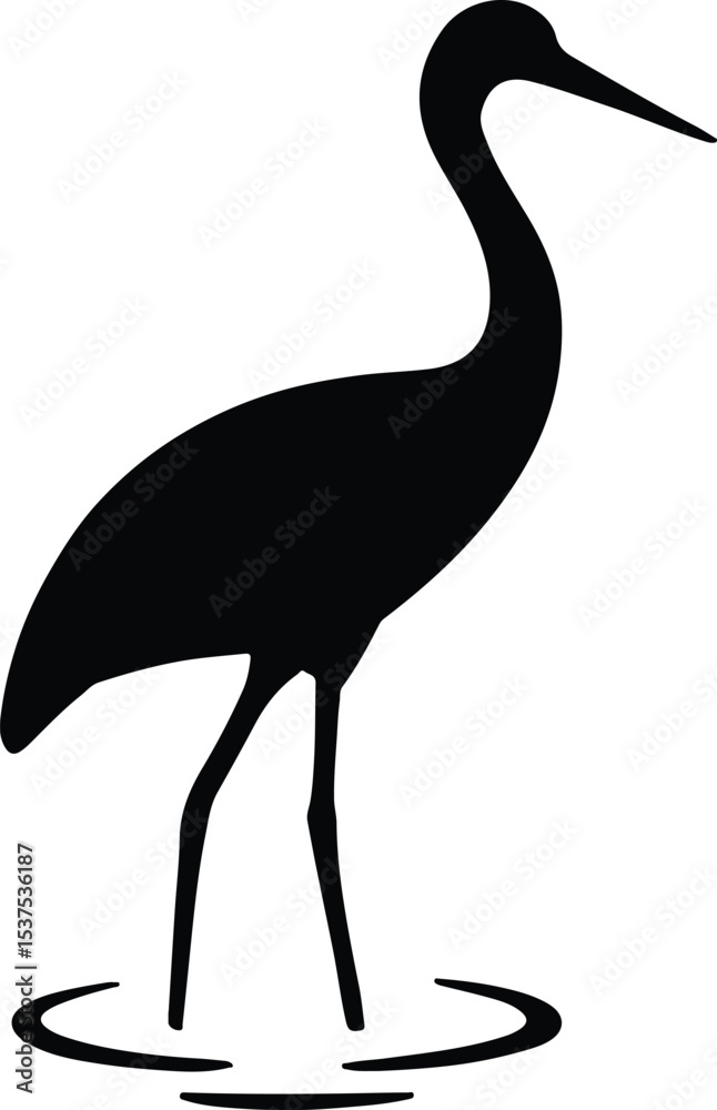 Fototapeta premium Silhouette heron standing in water minimalist vector illustration