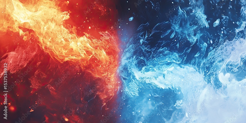 Fototapeta premium A background of fire and ice, symbolizing the duality between hot vs cold