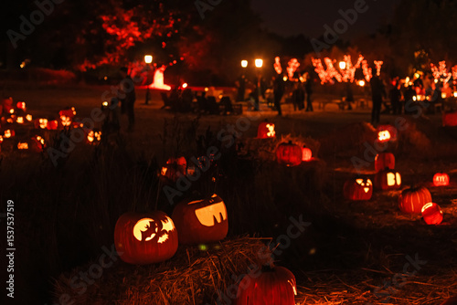 Pumpkin festival illuminating a night filled with carved pumpkins and festive decorations