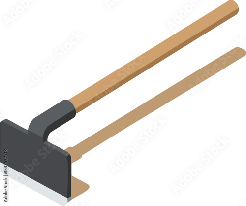 Garden hoe tool with wooden handle for soil cultivation and gardening work vector illustration 