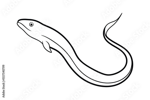 Moray eel emerging from rocky underwater caves Line Art Vector illustration
