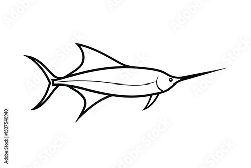 Sailfish with elongated dorsal fin racing across ocean waves Line Art Vector illustration