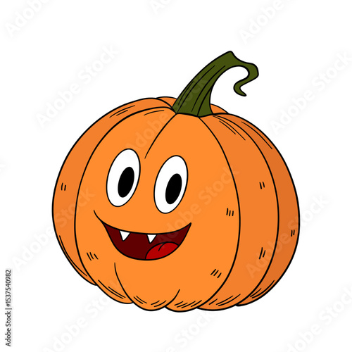 Orange pumpkin with happy face. Halloween and thanksgiving autumn occasions. October festival decoration. Element collection line art hand drawn