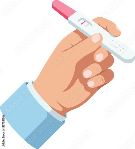 Hand holding positive pregnancy test with pink indicator for motherhood and family planning concepts vector illustration 
