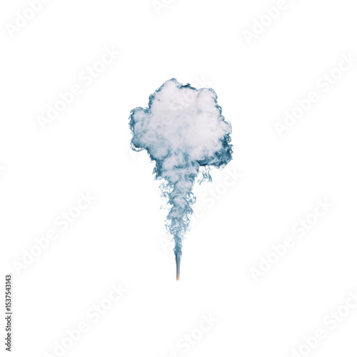 Dense, white cloud of smoke rises against transparency background, creating dramatic and mysterious effect. smoke appears to be billowing upwards, forming intricate patterns