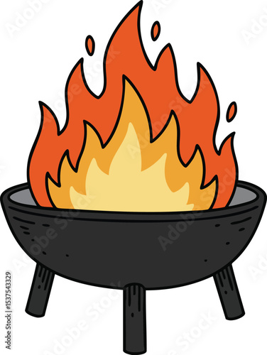 Outdoor fire pit with bright orange and yellow flames vector illustration for camping and backyard leisure activities 