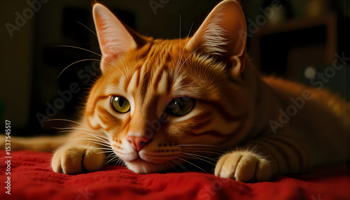 Who else is this?: a beautiful ginger cat stares at one point, mesmerized, while lying on the couch