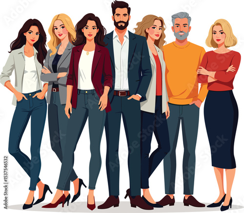 Diverse professional team vector illustration business people corporate group portrait office staff design
