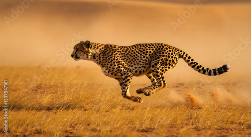 Cheetah Sprinting Across the Grassland, Showcasing Speed and Agility