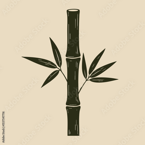 Bamboo stalk with leaves vector illustration in natural earthy tones for design and decoration purposes 