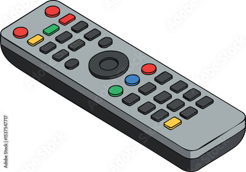 Remote control device with multicolored buttons for electronic appliance operation vector illustration