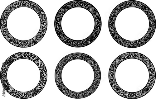 Celtic circle frames. Vintage round border frames with celtic knots, knotted braid ornaments northern Irish motifs. Circular magical patterns vector

