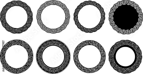 Celtic circle frames. Vintage round border frames with celtic knots, knotted braid ornaments northern Irish motifs. Circular magical patterns vector
